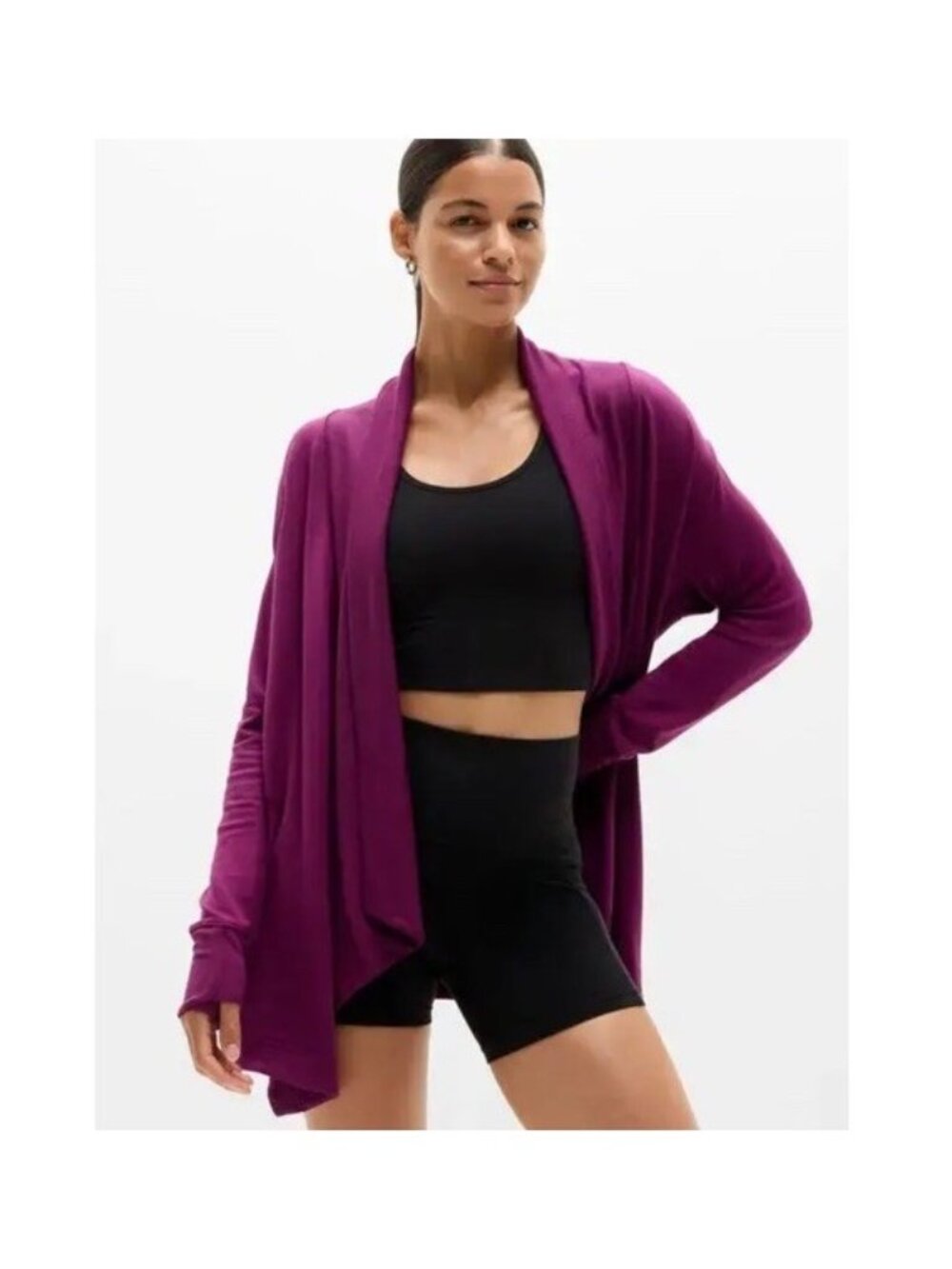 Athleta Pranayama Restore Wrap Woman's Sz 1X Plum Burgundy Open Front Cardigan